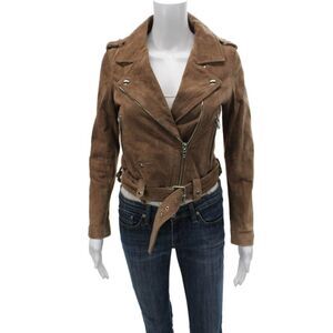 Blank NYC Womens Brown Leather Motorcycle Jacket Buckle Size XS